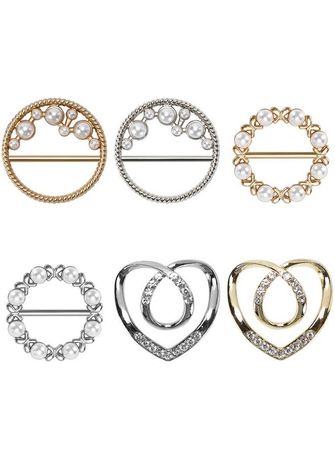 Worutuk 6PCS Silk Scarf Ring Clip Shirt Ties Clips for Women Waist Buckle Fashionable Glitter Rhinestone Scarves Clasp Lady Clothing Ring for T-Shirts Gold & Silver 3 Styles Zinc Alloy - Image 1