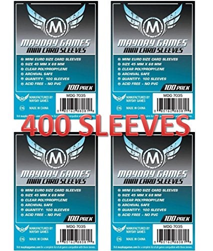 MayDay Games Mini Euro Card Sleeve 45 MM X 68 MM 4x100 Pack 400 Sleeves - Image 1