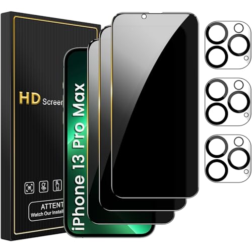 Romkasi 3 Pack Privacy Screen Protector for iPhone 13 Pro Max 6.7 Inch with 3 Pack Camera Lens Protector, Anti Spy Tempered Glass Film, Anti-Scratch, Touch Sensitive, Case Friendly - Image 1