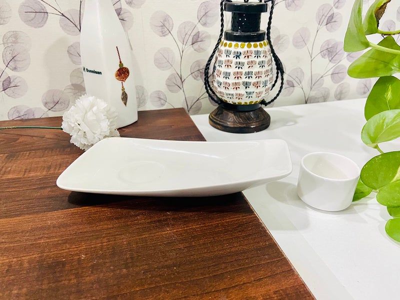 ALTAICA Porcelain Palter with Small Dip Sauce Bowl for Serving Momos | Spring Rolls | Snacks or Chutney Platters with Bowls Set Glossy Finish - Image 3