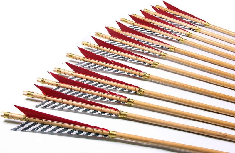 PG1ARCHERY Archery Wooden English Longbow Arrows Practice Targeting Arrow 5.8" Turkey Feathers Fletching with Bullet Points for Recurve & Traditional Bow - Image 1