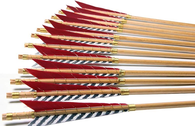 PG1ARCHERY Archery Wooden English Longbow Arrows Practice Targeting Arrow 5.8" Turkey Feathers Fletching with Bullet Points for Recurve & Traditional Bow - Image 5