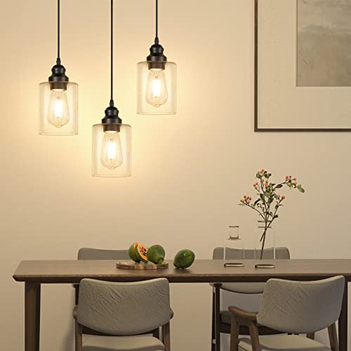 Licperron 3 Pack Hanging Pendant Lighting Fixtures, Adjustable Black Hanging Ceiling Lamp with Clear Glass Shade, Modern Pendant Light for Kitchen Island, Dining Room, Bedroom, Hallway - Image 4
