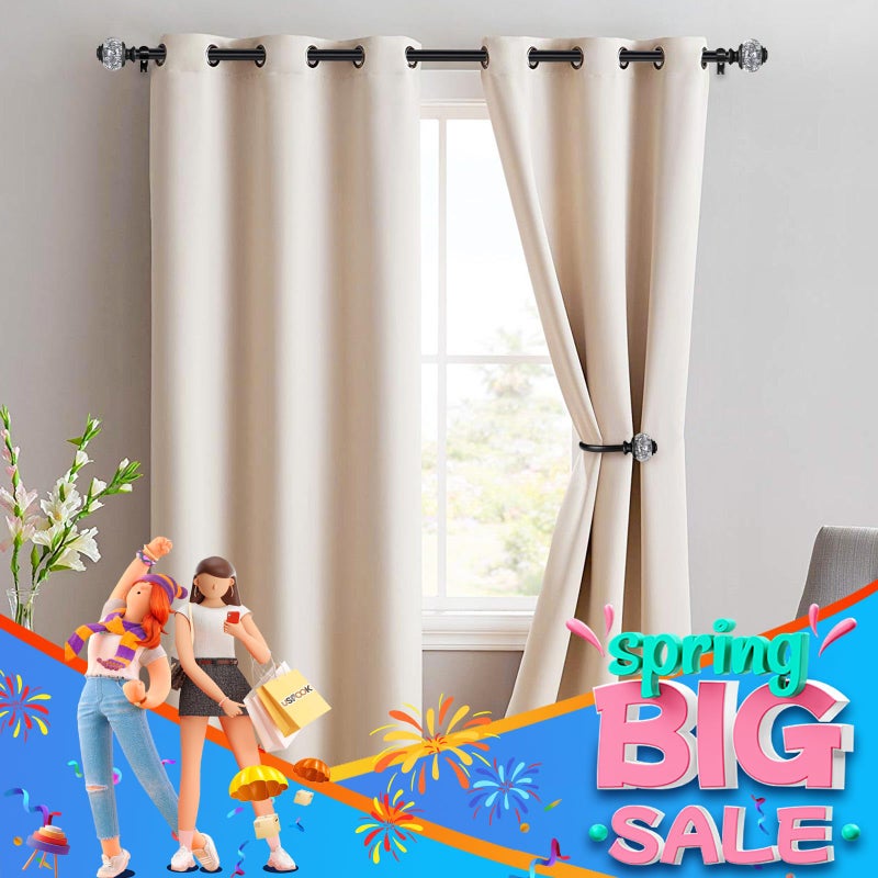 USFOOK 1 Inch Curtain Rods 72 to 144 Inches (6 to 12 ft) Telescoping Single Drapery Rod, USFOOK Black Curtain Rods for Windows 69 to 140 Inches, Decorative Translucent Finials - Image 3