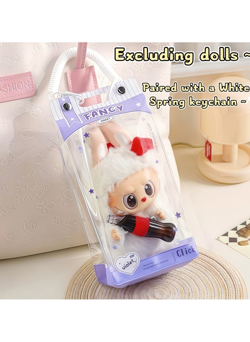 LABUBU 1pc  Transparent Dust-Proof Protective Storage Bag with Spring Keychain - High-Quality Clear Plastic Display Case for , CRYBABY u0026 Winter Rhapsody Plush Toys - Collectible Gift for Toy Enthusiast  - Image 1
