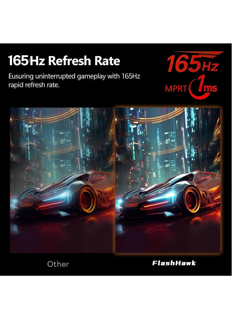 فلاشهوك شاشة ألعاب منحنية مقاس 24 بوصة بدقة Full HD (1920x1080)، ومعدل تحديث 165 هرتز، ووقت استجابة 1 مللي ثانية، ومدخل HDMI وDP، باللون الأسود - Image 3