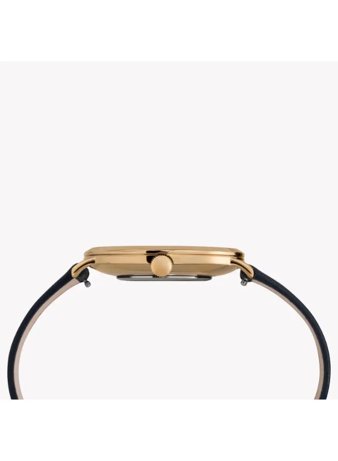 تيميكس ساعة TIMEX للنساء بهيكل نحاسية ذهبية وسوار جلد أزرق - Image 2