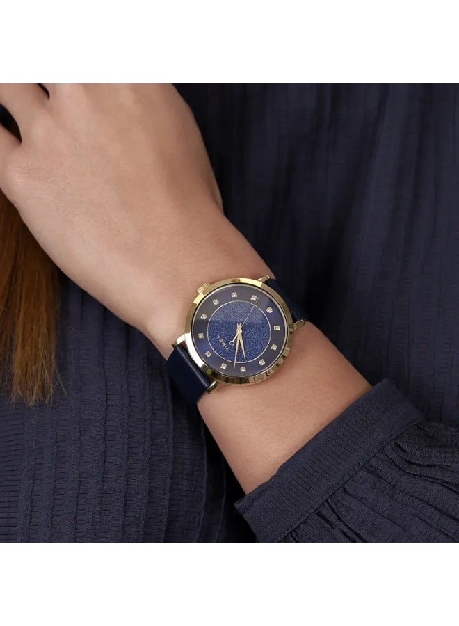 تيميكس ساعة TIMEX للنساء بهيكل نحاسية ذهبية وسوار جلد أزرق - Image 4