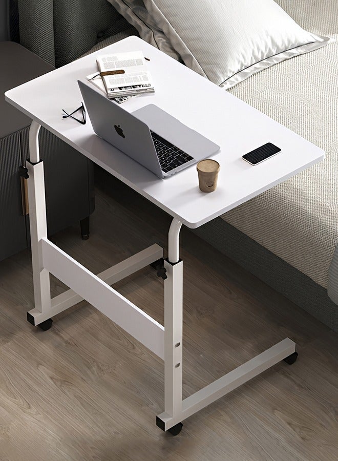 Taimi Side Table with Wheels Adjustable Height Laptop Table For Sofa, Bed and Living Room 70X60X40CM - White - Image 1