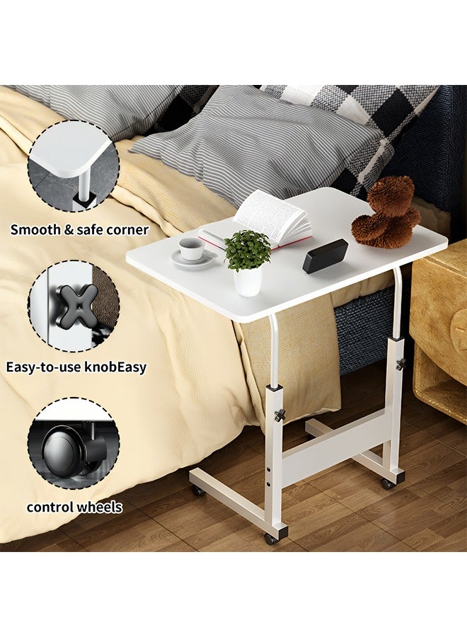 Taimi Side Table with Wheels Adjustable Height Laptop Table For Sofa, Bed and Living Room 70X60X40CM - White - Image 2