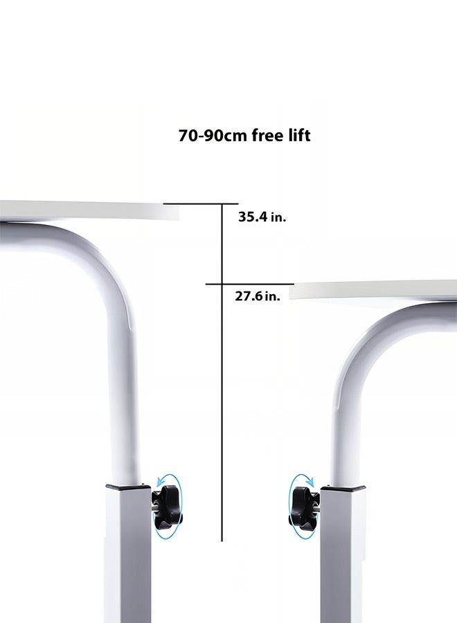 Taimi Side Table with Wheels Adjustable Height Laptop Table For Sofa, Bed and Living Room 70X60X40CM - White - Image 5