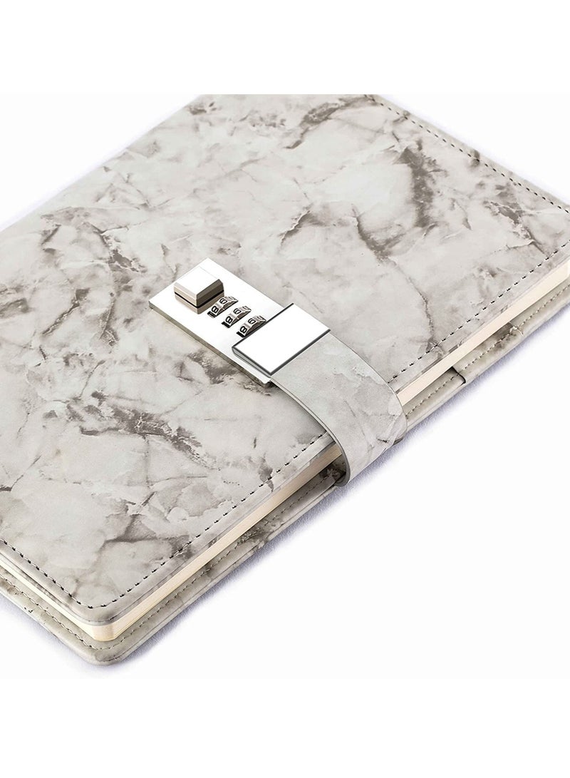 SOLARAE Diary with Lock, A5 Marble PU Leather Creative Journal Notebook Writing Planner Organizer Travel Pen Holder for Man Women Teenager 192 Pages (grey) - Image 4