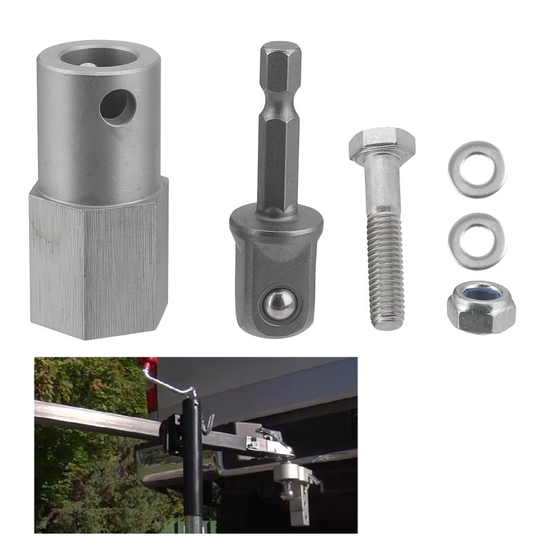 Stainless Steel Cordless Drill Adapter Kit with 1/2 Inch Socket Adapter Bit Fits for Top Wind Trailer Jack Crank Handle - Image 2