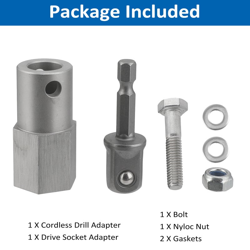 Stainless Steel Cordless Drill Adapter Kit with 1/2 Inch Socket Adapter Bit Fits for Top Wind Trailer Jack Crank Handle - Image 3