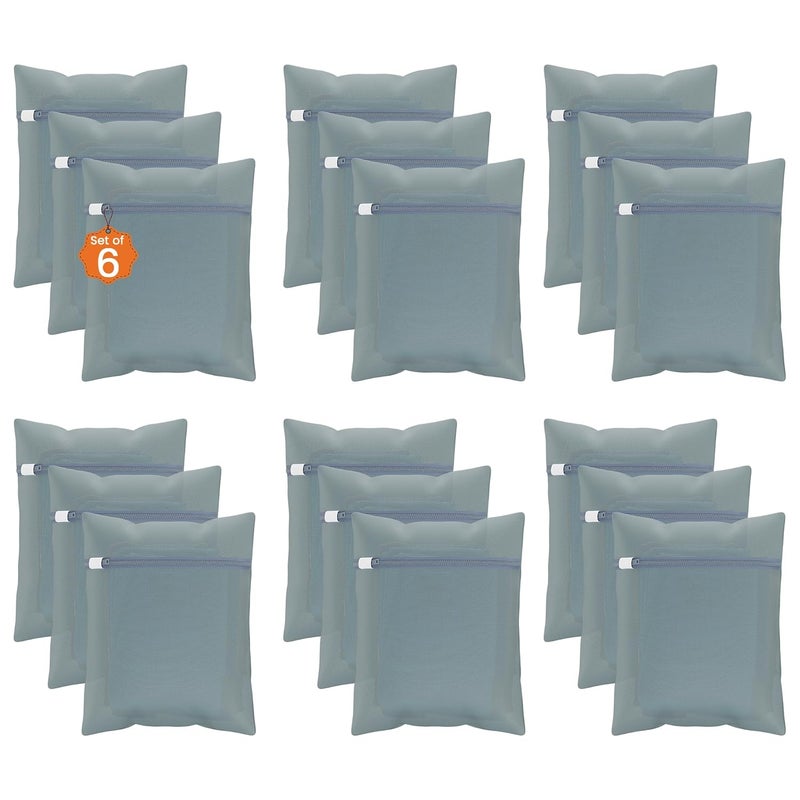 Kuber Industries Set of 18 Polyester Mesh Laundry Bag with Zip Reusable Washing Bags for Washing Machine Ideal for Lingerie Delicate Fabric Shoes Protection YZ6GRY Grey - Image 1