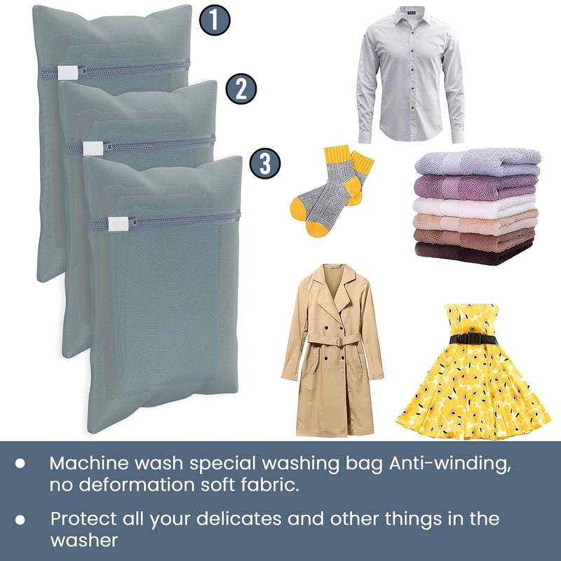 Kuber Industries Set of 18 Polyester Mesh Laundry Bag with Zip Reusable Washing Bags for Washing Machine Ideal for Lingerie Delicate Fabric Shoes Protection YZ6GRY Grey - Image 5