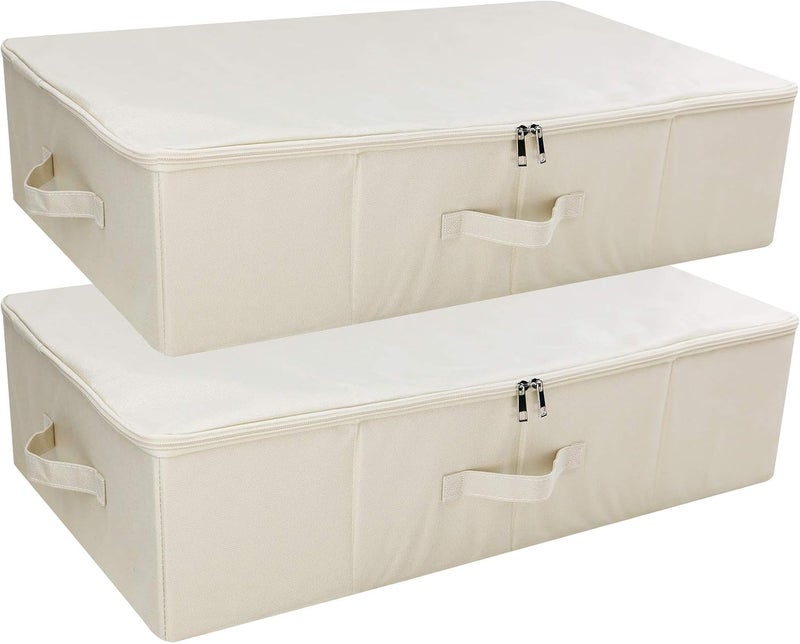 iwill CREATE PRO Pack of 2, Collapsible Rigid Storage Baskets for Underbed Organizer, Good for Clothing, Shoes, Bedding in Wardrobe, College Dormitory, Apartment Shelves Use, Beige - Image 1