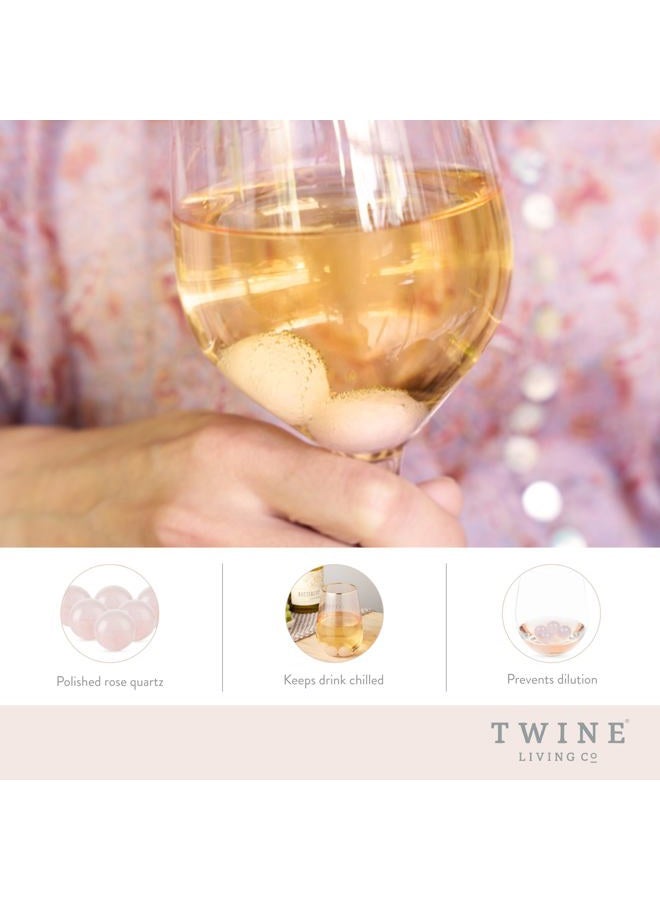 Twine Rose Quartz Wine Gems, Pink Drink Chillers, Real Polished Rose Quartz Stone Spheres, Whiskey Stones, Pink, Set of 6 - Image 2