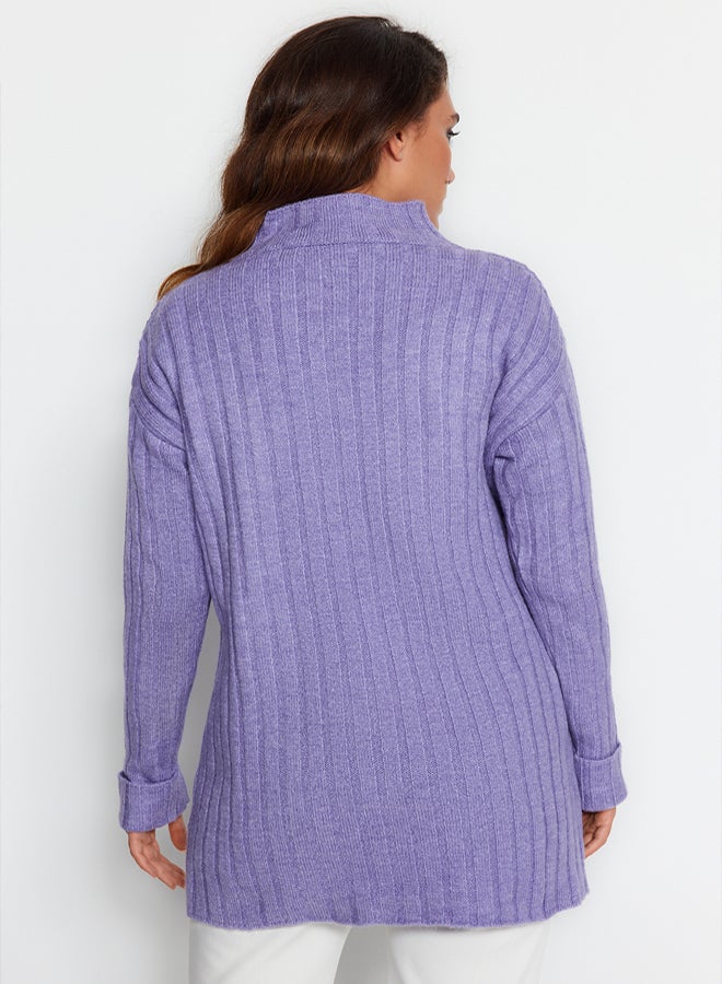 trendyol Lilac Collar Buttoned Ribbed Knitwear Sweater - Image 5
