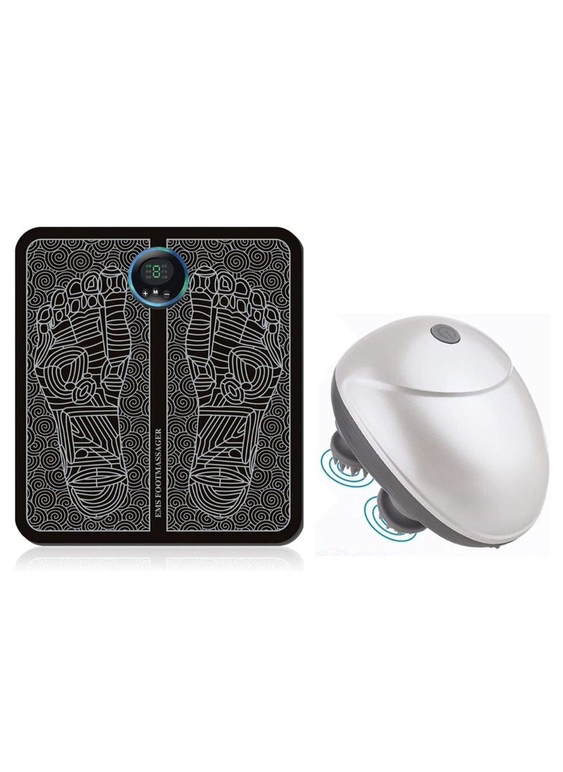 Prime by javaudan Set of Electric Leg Foot Muscle Stimulator Massager Mat EMS Foot Massager + Electric Scalp Massager, Waterproof Portable Head Massager for Hair Growth Handheld Hair Massager with 4 Massage Heads  - Image 1