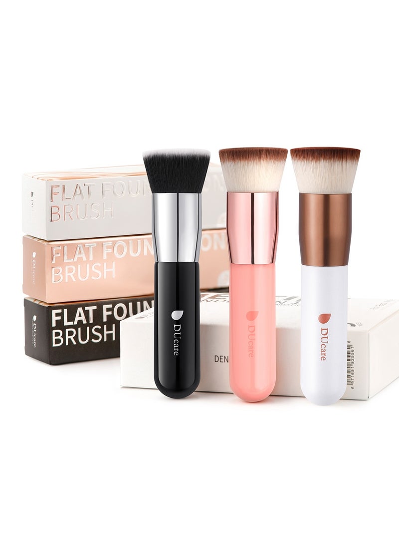 DUcare Foundation Brush 3pcs Flat Top Kabuki Brush Synthetic Professional Makeup Brushes Liquid Blending Mineral Powder Buffing Stippling - Image 2