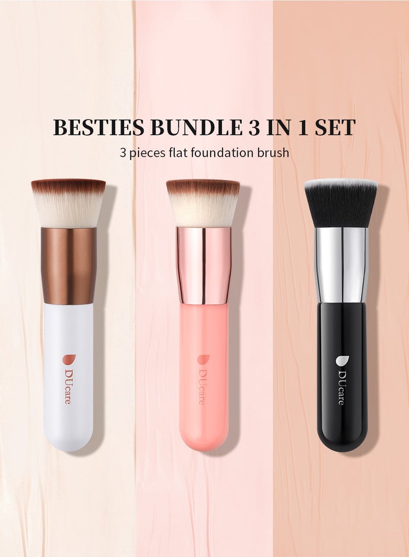 DUcare Foundation Brush 3pcs Flat Top Kabuki Brush Synthetic Professional Makeup Brushes Liquid Blending Mineral Powder Buffing Stippling - Image 3