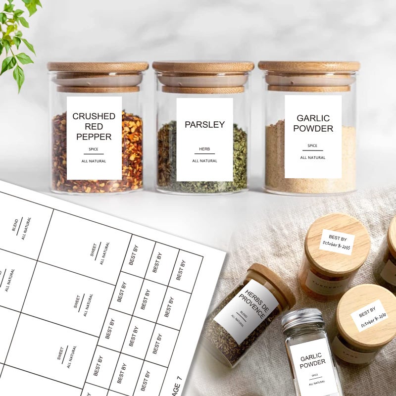 GPOVVIMX 191 Spice Jar Labels Preprinted Minimalist Stickers - White Waterproof Label - Fit Round or Rectangle Spice Jars - Herb Seasoning Kitchen Pantry Labels - Image 5