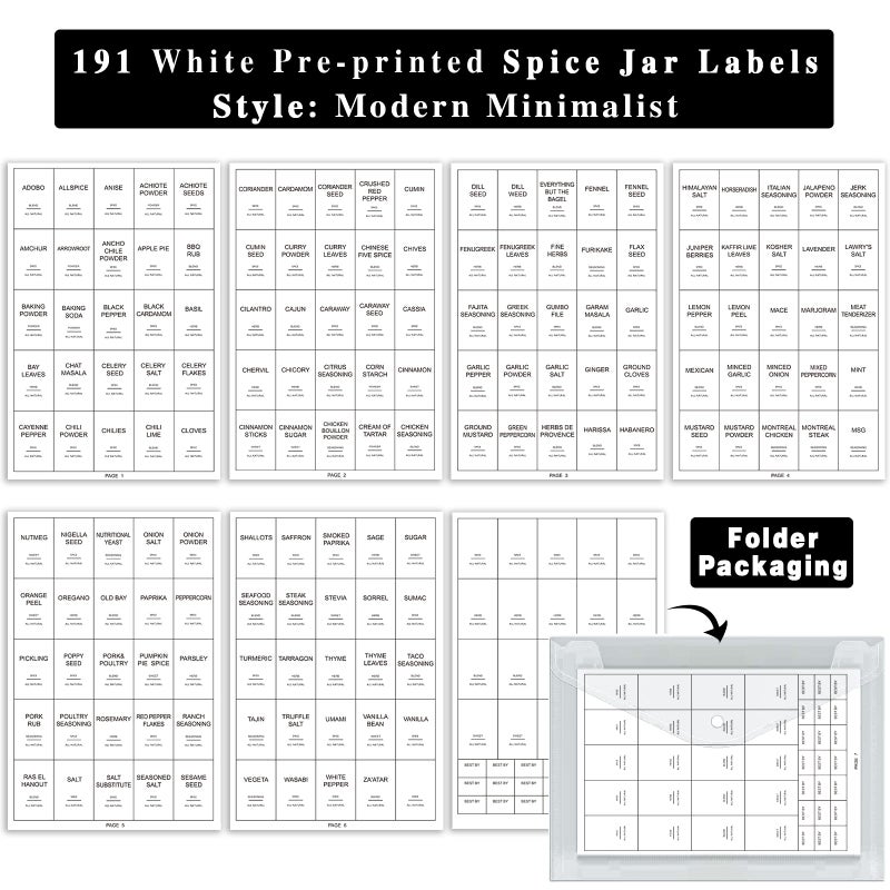 GPOVVIMX 191 Spice Jar Labels Preprinted Minimalist Stickers - White Waterproof Label - Fit Round or Rectangle Spice Jars - Herb Seasoning Kitchen Pantry Labels - Image 3