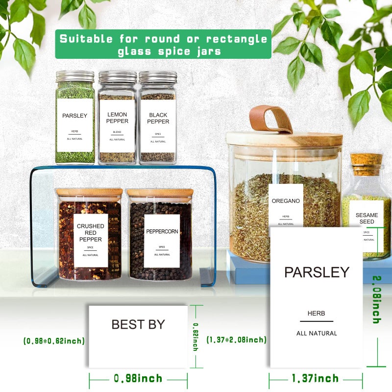GPOVVIMX 191 Spice Jar Labels Preprinted Minimalist Stickers - White Waterproof Label - Fit Round or Rectangle Spice Jars - Herb Seasoning Kitchen Pantry Labels - Image 4