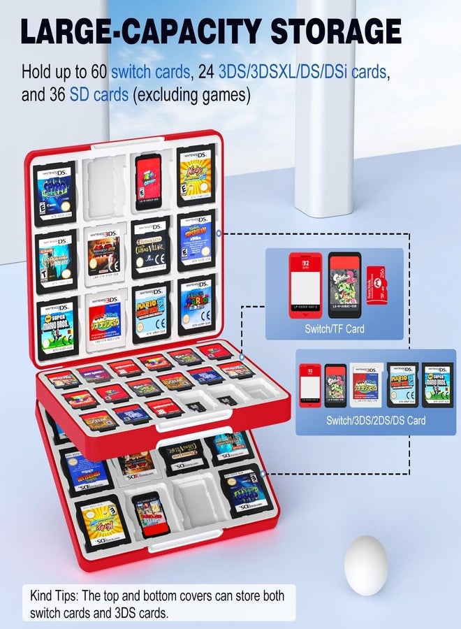 MoKo 60 Game Card Case for Nintendo Switch 2 / Switch OLED / 3DS / 3DSXL, Portable Storage Holder Case for 60 Switch 2 Game Cartridges & 24 3DS Card & 36 Micro SD Cards, Red Ball - Image 2