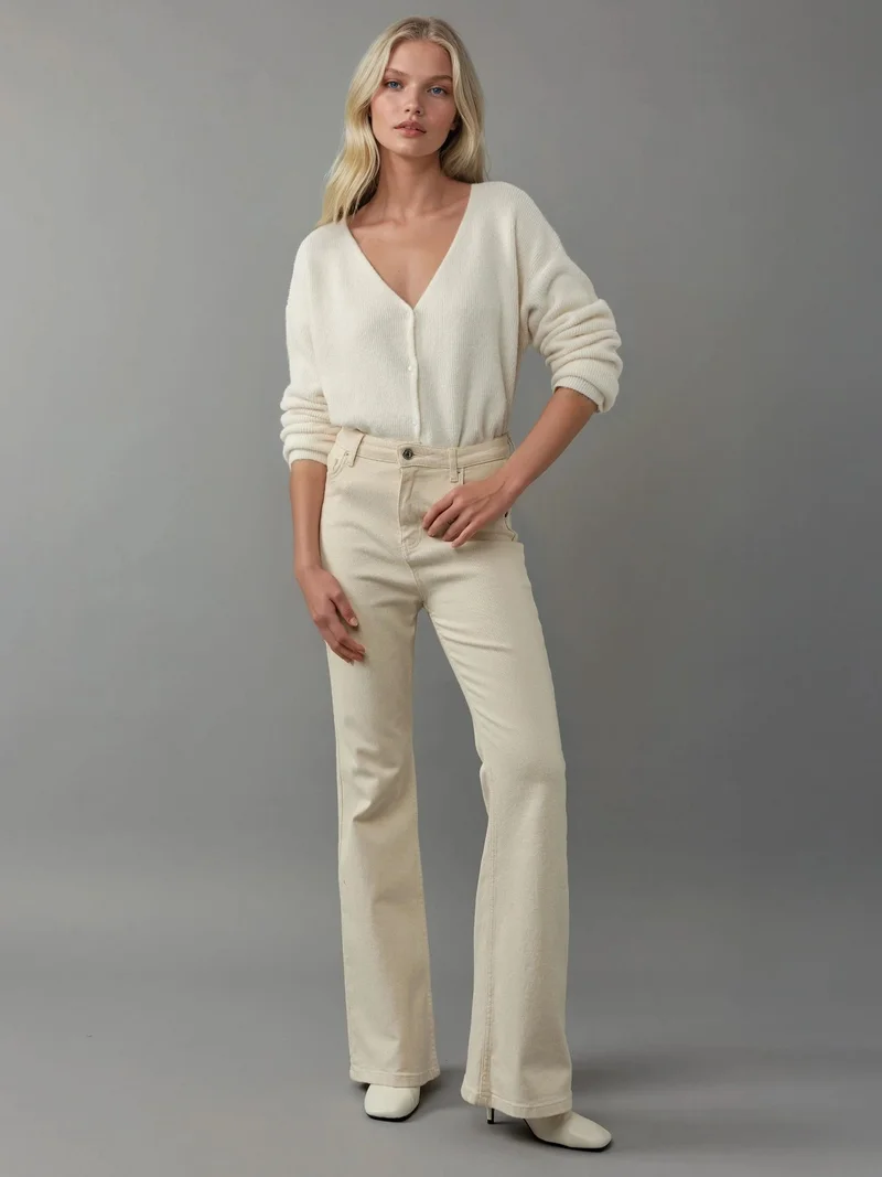 HICCUP Beige Natural Ultra Soft V-neck Buttoned Dual-use Cardigan for Women | Best Price UAE