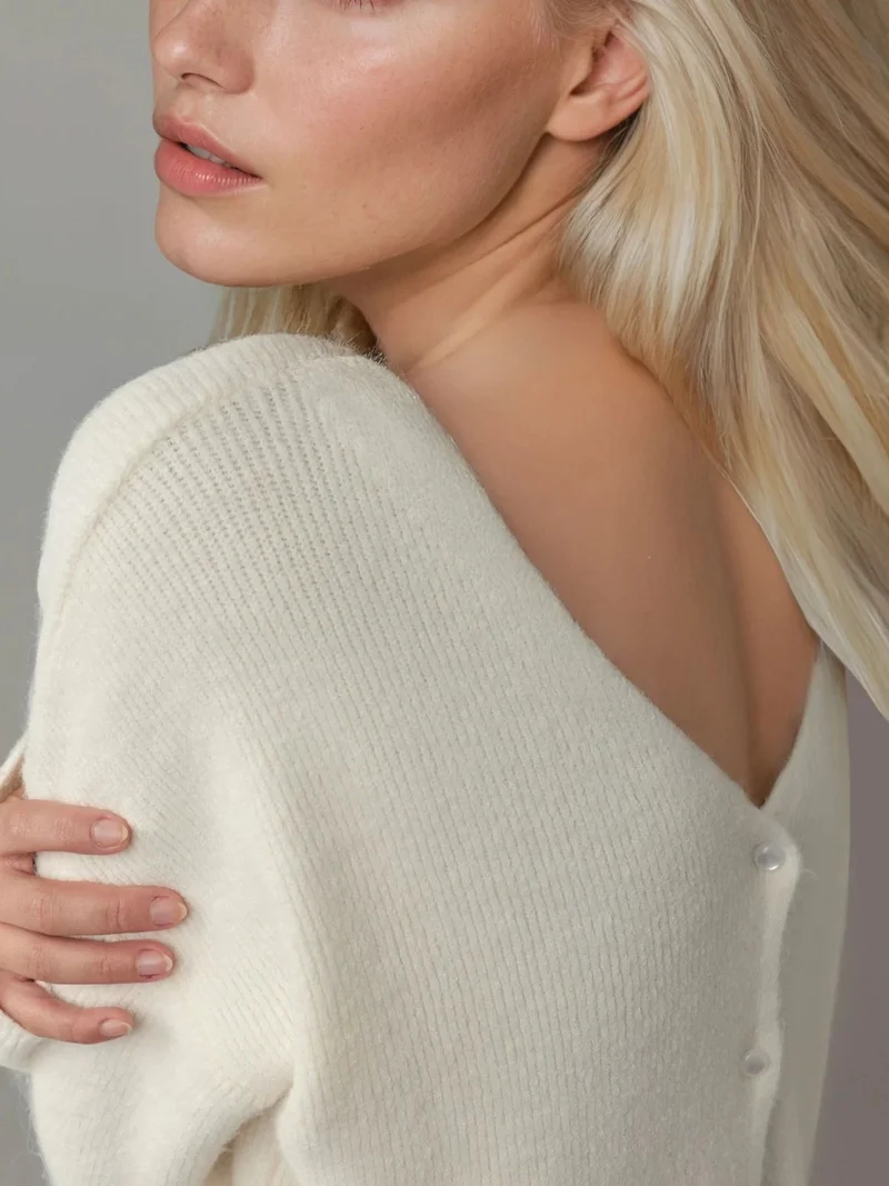 HICCUP Beige Natural Ultra Soft V-neck Buttoned Dual-use Cardigan for Women | Best Price UAE