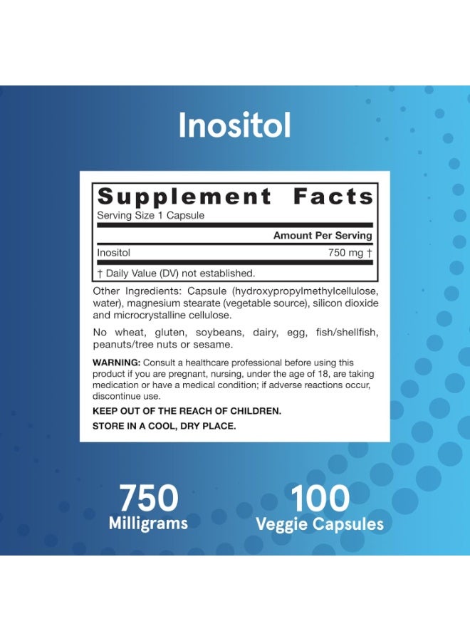 jarrow formulas Inositol 750 mg, Dietary Supplement, Liver Support for Cellular Health and General Wellness, 100 Veggie Capsules, Up to a 100 Day Supply - Image 3