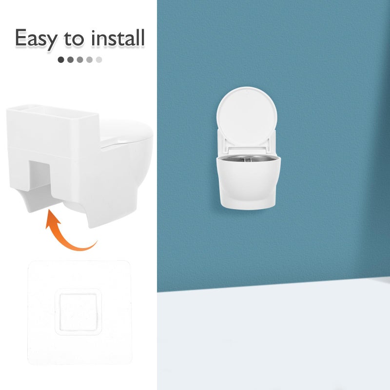 White Wall Mounted Toilet Shaped Ashtray Windproof Bathroom Storage Container For Indoor Home Use - Image 4