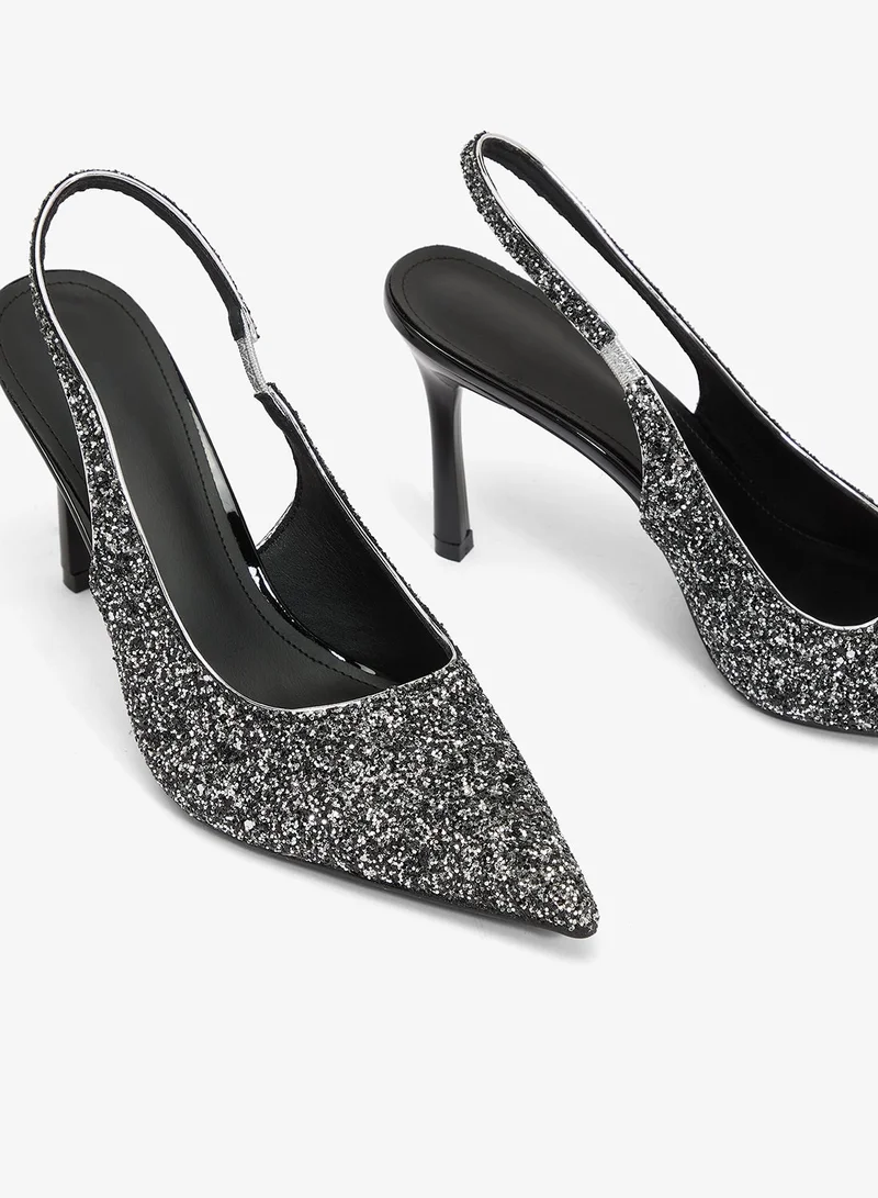 Ella Limited Edition Gold Rhinestone Embellished Mesh Sling Back Pumps for Women | Best Price UAE