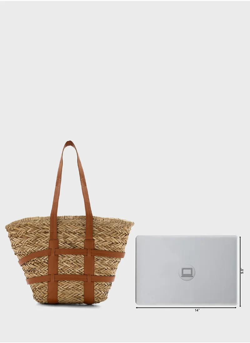 ايلا Raffia Color Block Beach Tote Bag