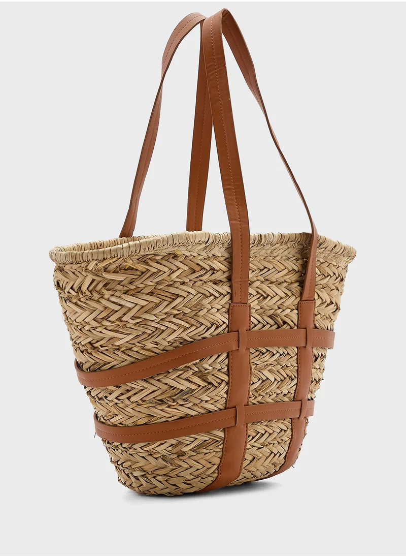 ايلا Raffia Color Block Beach Tote Bag
