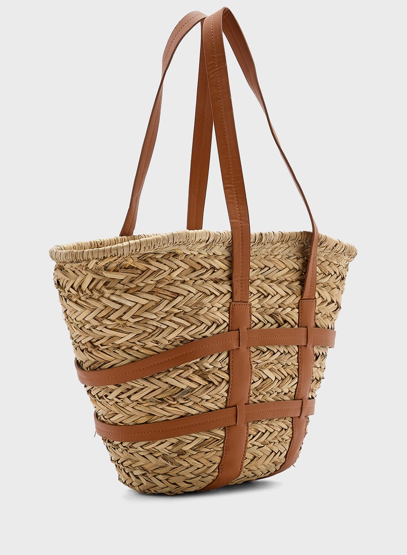 ايلا حقيبة شاطئ رافيا بألوان متداخلة - Image 3