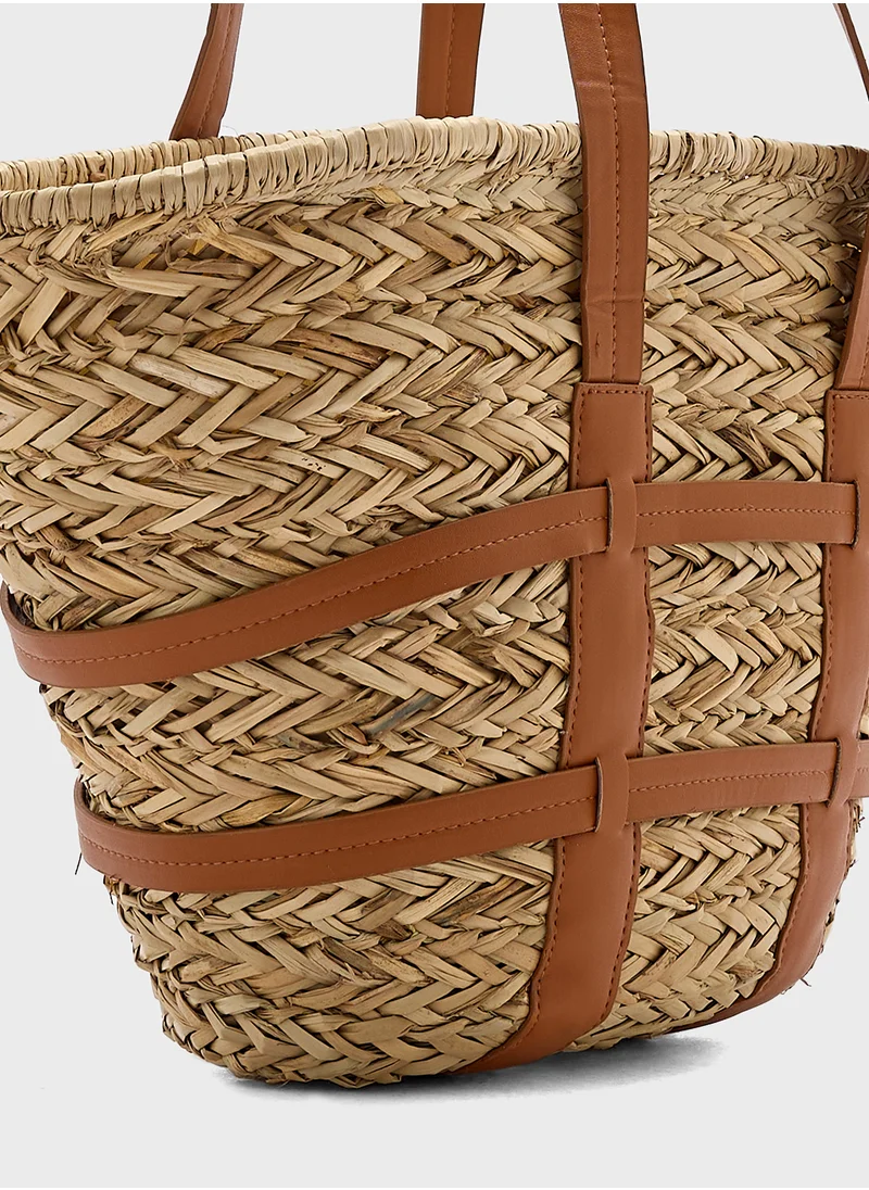 ايلا Raffia Color Block Beach Tote Bag
