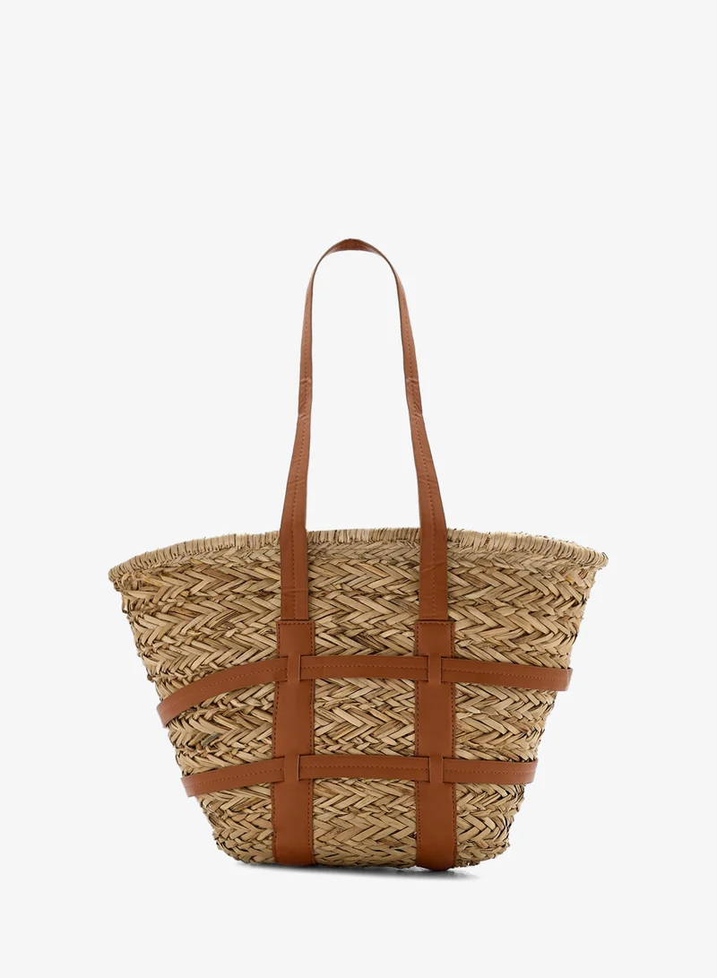ELLA Raffia Color Block Beach Tote Bag