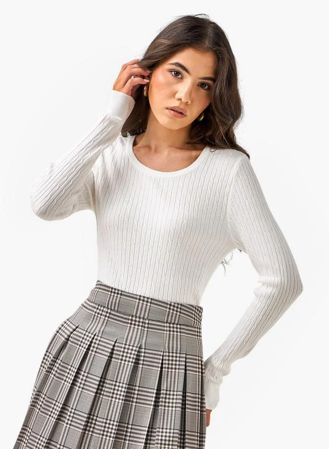 2Xtremz 2Xtremz Slim Fit Textured Round Neck Tricot Sweater