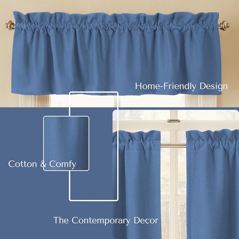 Native Fab 3 Piece Window Curtain Tiers 26"x36" and Valance 54"x18" Set - Rod Pocket - Semi Sheer - Short Curtain for Kitchen, Cafe, Living Room - Sky Blue - Image 2