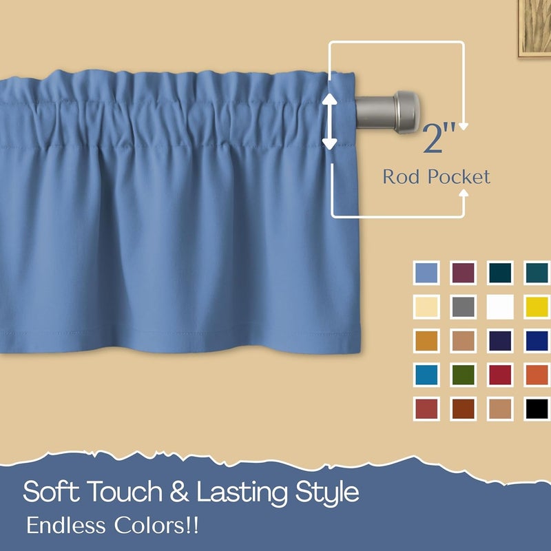 Native Fab 3 Piece Window Curtain Tiers 26"x36" and Valance 54"x18" Set - Rod Pocket - Semi Sheer - Short Curtain for Kitchen, Cafe, Living Room - Sky Blue - Image 5