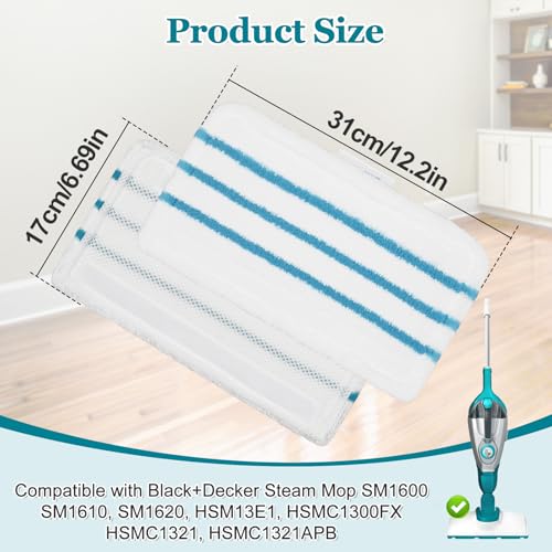 DLAIMI 4Pack Steam Mop Pads Replacement for Black+Decker Steam Mop SM1600, SM1610, SM1620, HSM13E1, HSMC1300FX, HSMC1321, HSMC1361SG Cleaner Black and Decker Steam Mop Replacement Pads - Image 2