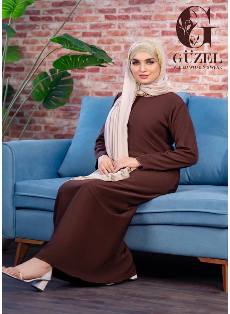 جوزيل بيزك دريس حريمى كريب روزالين خامة مستوردة درجة أولى من جوزيل - لايصف ولا يشف -كم لون بنى - Image 2