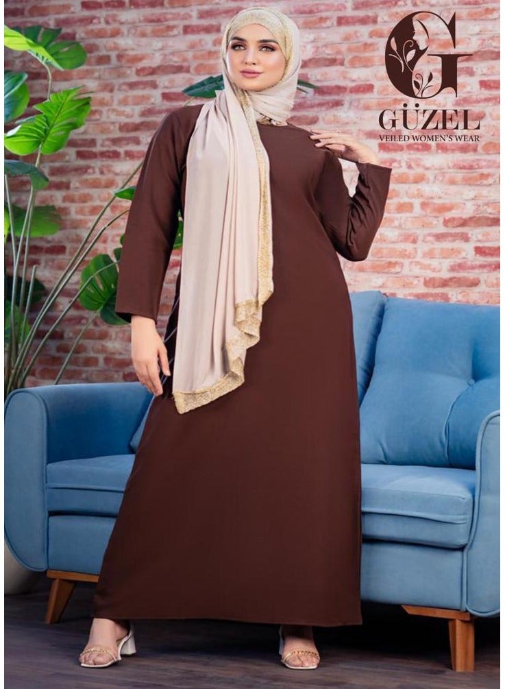 جوزيل بيزك دريس حريمى كريب روزالين خامة مستوردة درجة أولى من جوزيل - لايصف ولا يشف -كم لون بنى - Image 3