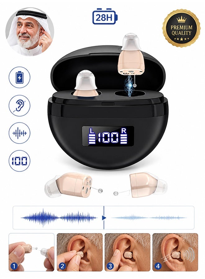 Urit Hearing Aids, Invisible Magnetic Assistive Listening Devices, Contact Charging Box with LED Power Display (Black) - Image 1