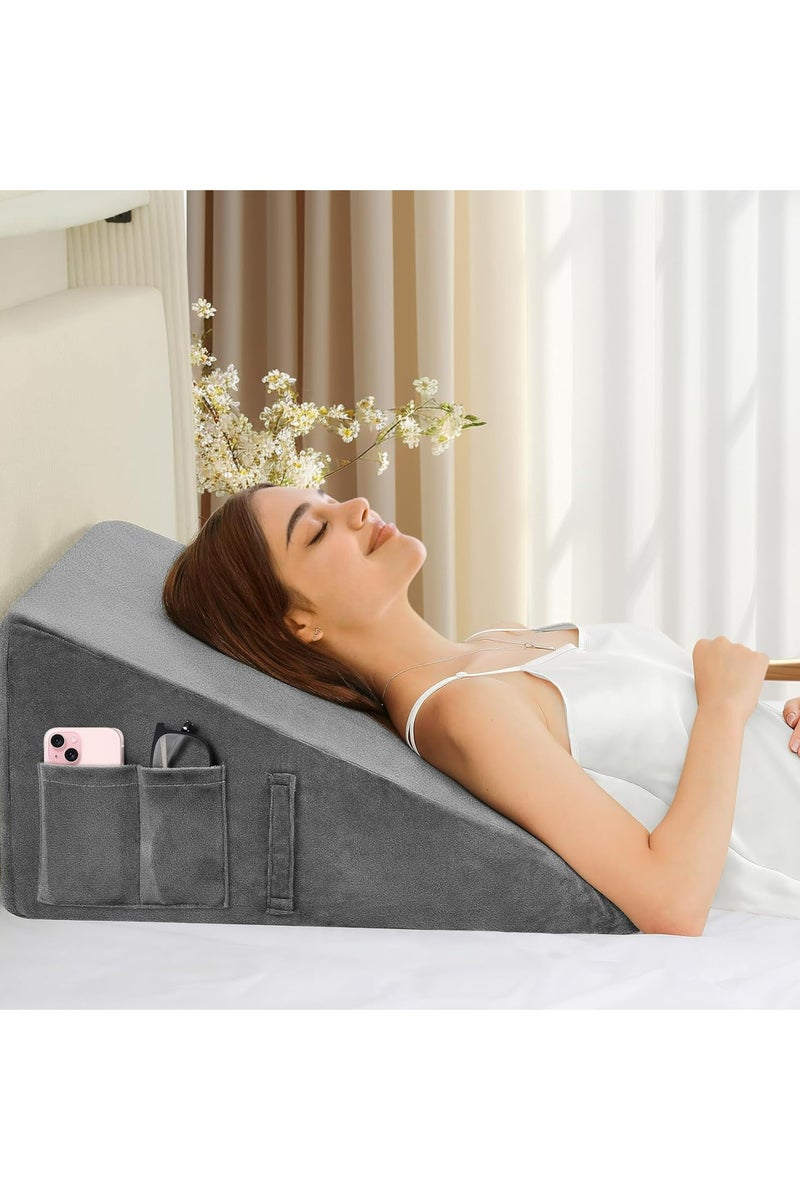 أوزيغالور وسادة سرير رمادية على شكل إسفين للنوم، وسادة مثلثة قياس 61 × 61 × 25.5 سم - Image 1