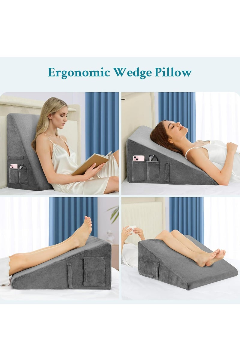 أوزيغالور وسادة سرير رمادية على شكل إسفين للنوم، وسادة مثلثة قياس 61 × 61 × 25.5 سم - Image 2