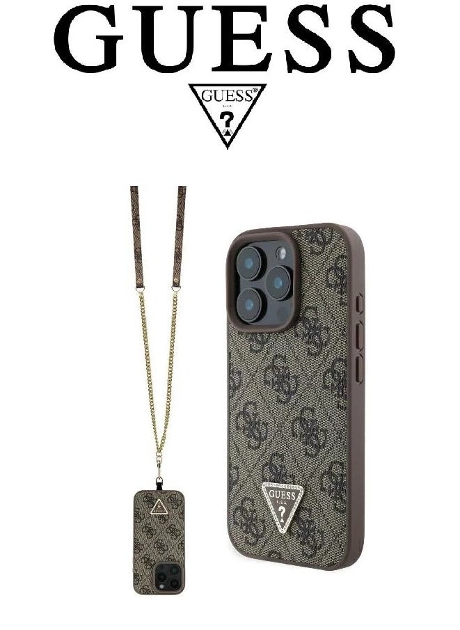 CG MOBILE - IPhone 16 Pro cover case with a strap, with a logo and a leather design approved by the global brand Guess. From CG-MOBILE. In Brown - Image 1